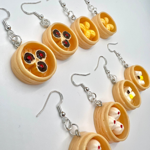 Dumpling Earrings - Dim Sum Dumplings - Steamer Earrings - Asian Earrings - Picture 4 of 10
